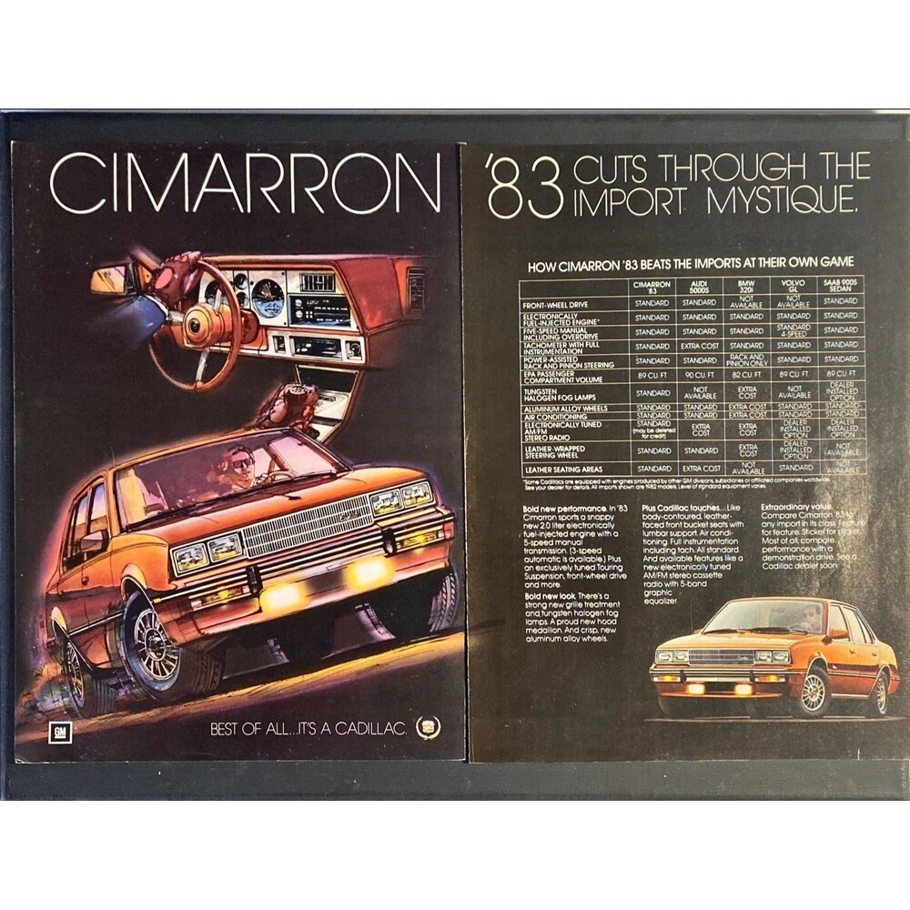 Cadillac Cimarron "How Cimarron Beats Imports" 2-page Vintage Print Ad 1982